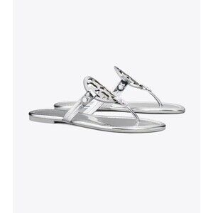 Tory Burch Miller mirrored Metallic Silver Thong Sandals Womens 6.5